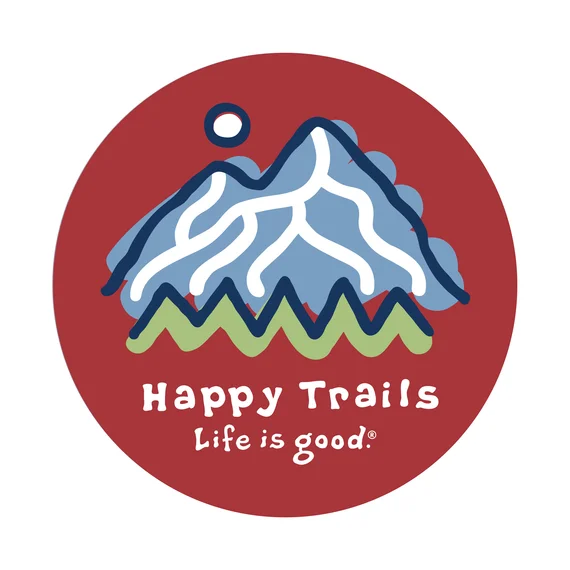 - Dog disposable foam shower gelHappy Trails Mountain 4" Circle Sticker