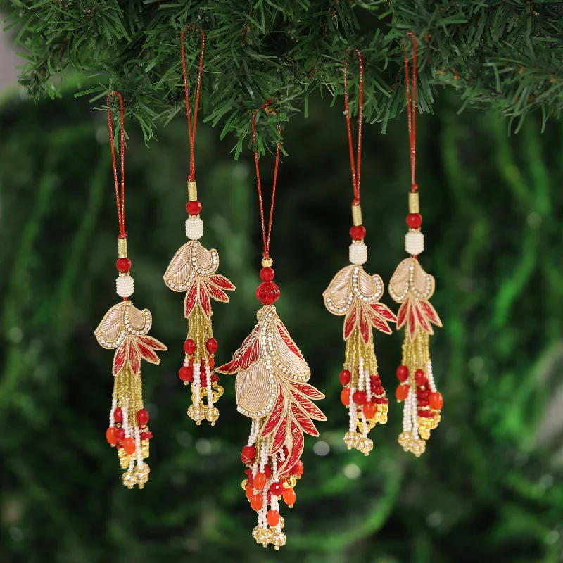  -Explosion-proof leash FOR LARGE dogsHoliday Gala Gold and Red Beaded Ornaments from India (Set of 5)