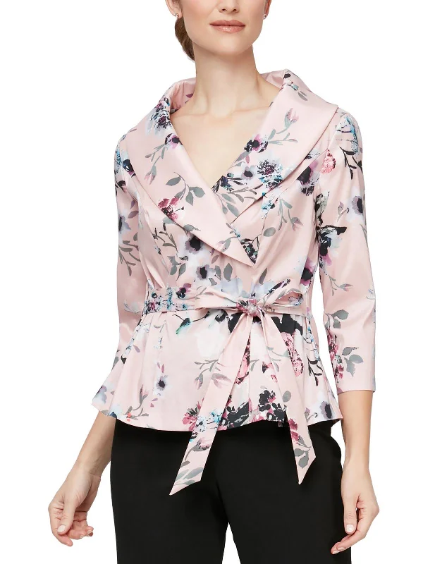 Petites Womens Floral Print Polyester Blouse