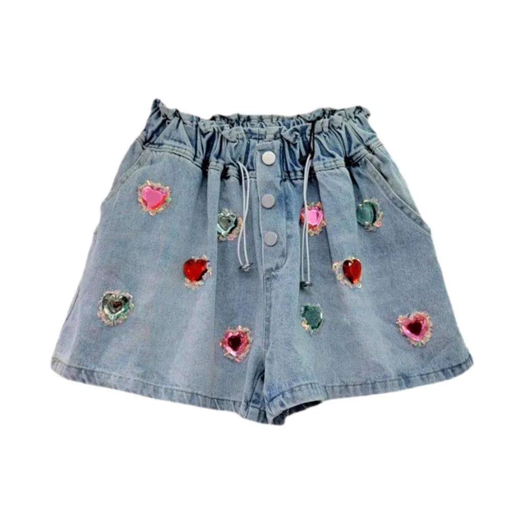 Streetwear women's rhinestone denim shorts