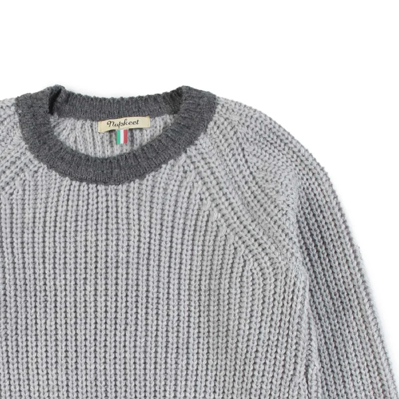 Nupkeet Boys Long Sleeve Gray Baggio Sweater with Contrasting Stripes Nupkeet Boys Long Sleeve Gray Baggio Sweater with Contrasting Stripes