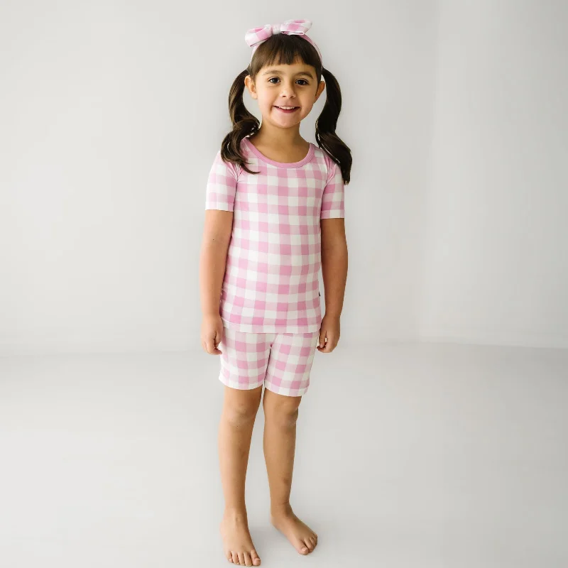 Pink Gingham Two-Piece Short Sleeve & Shorts Pajama Set