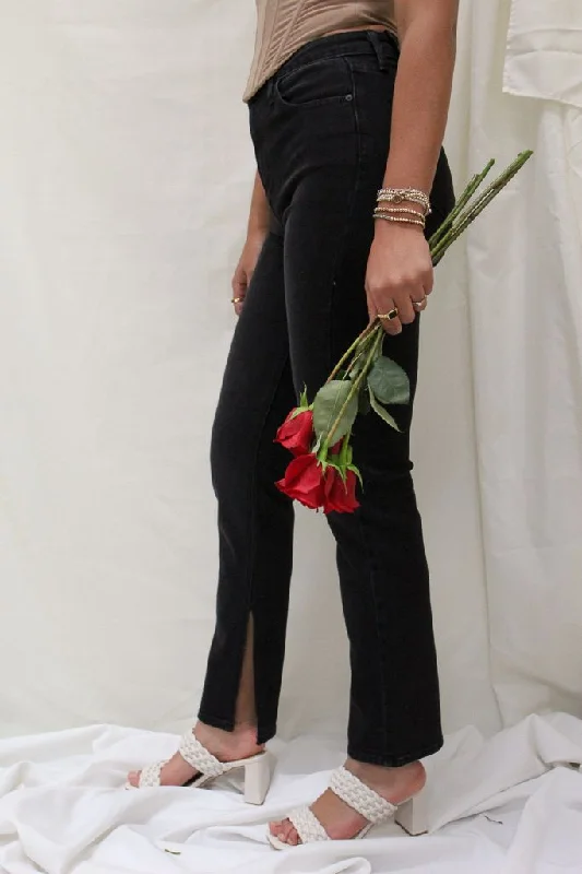 Slim Straight Slit Jeans - Black