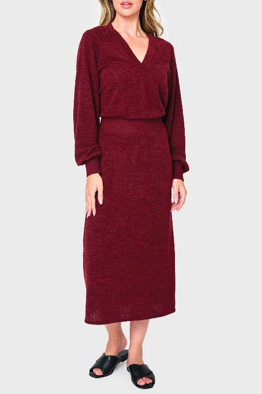 Long Sleeve V-Neck Midi Sweater Dress