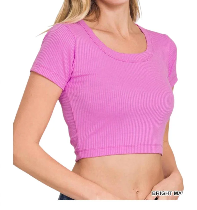 Seamless Ribbed Crop Top In Bright Mauve