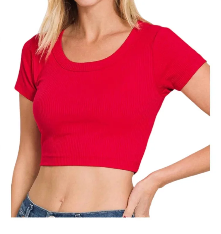 Seamless Ribbed Crop Top In Ruby