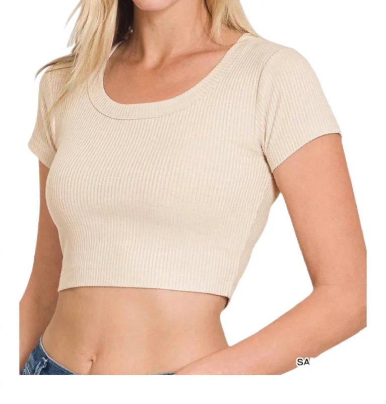 Seamless Ribbed Crop Top In Sand Beige