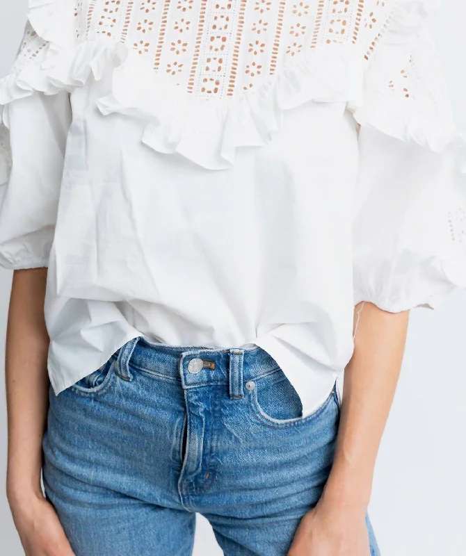 Solid Eyelit Poplin Novelty Top In White