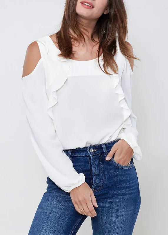 Women's Long Sleeve Open Shoulder Top In Ivory